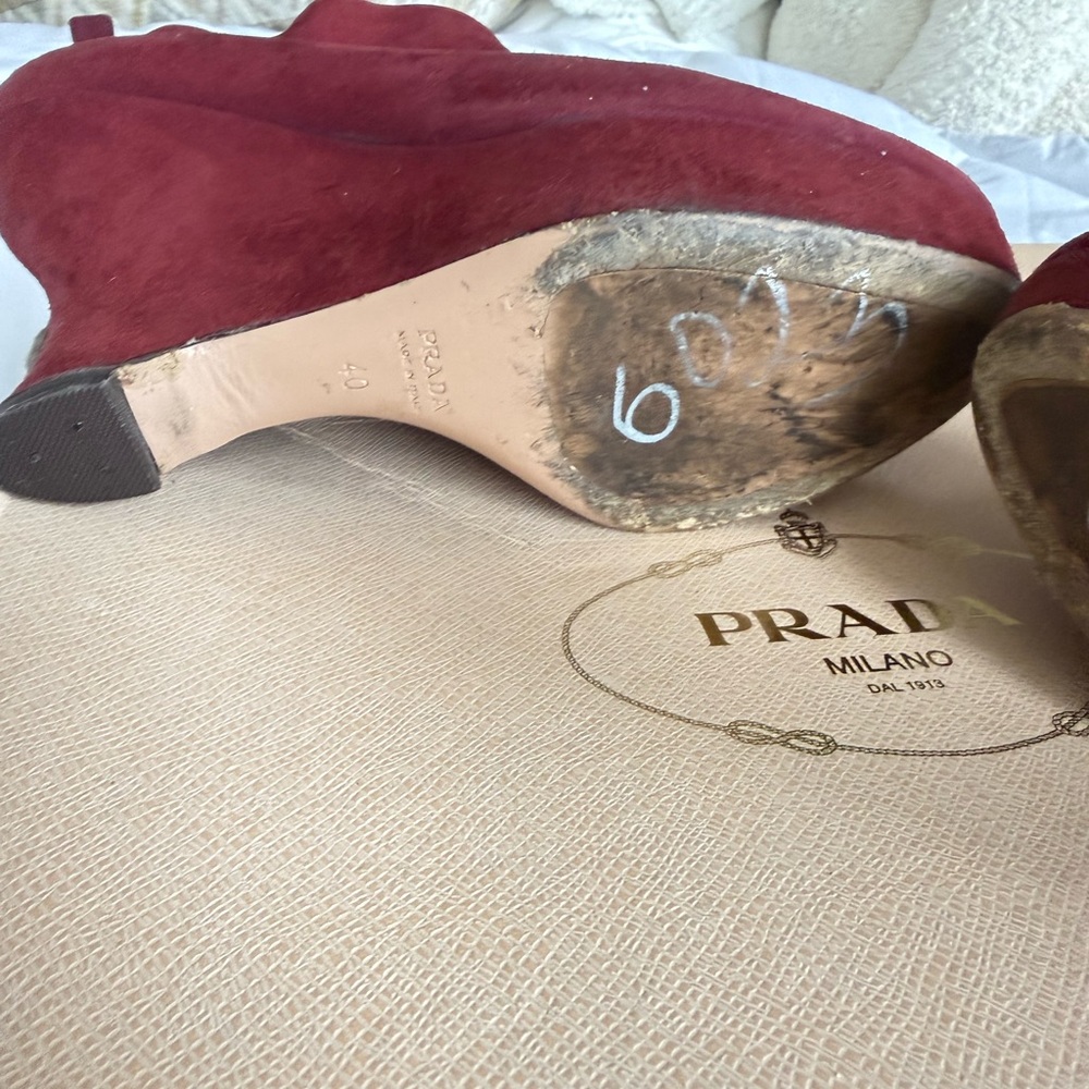 Prada Burgundy Suede Wedge Boots - Picture 5 of 15